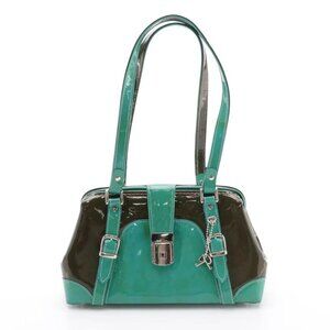 Paolo Masi Doctor Bag in Bi-color Green/Black Patent Leather, Key & Padlock RARE